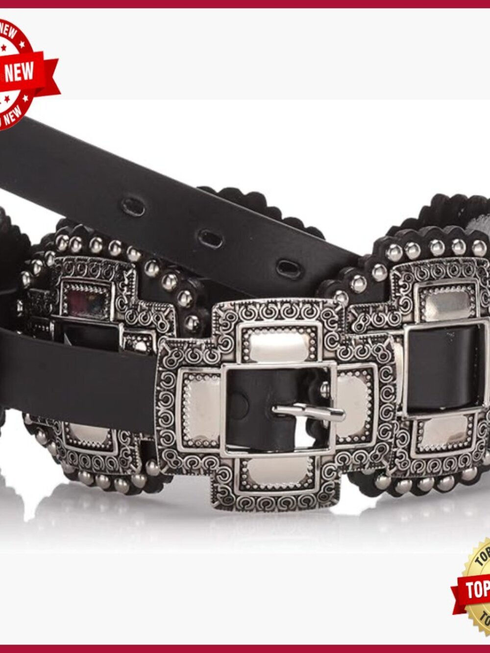 Genuine Leather Western Belt with Large Cross Concho Slide Buckle